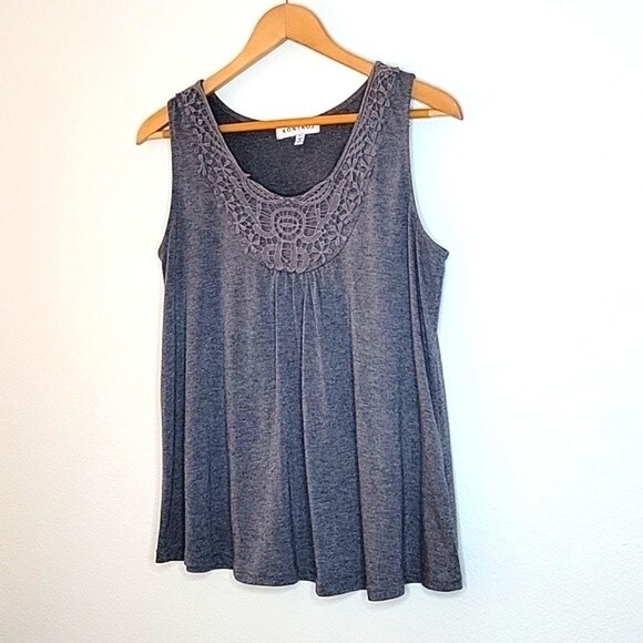 KONTROL Gray Contrasting Scoop Neckline Soft Stretchy Tank Top size L - Picture 5 of 13